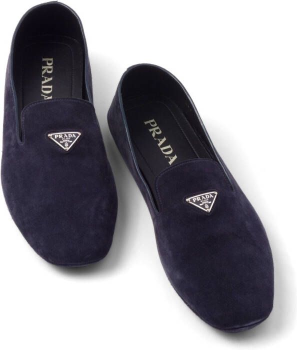 Prada logo-plaque suede driving shoes Blue