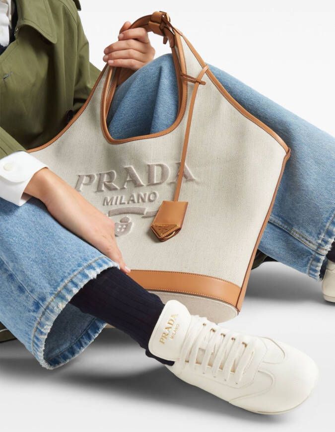 Prada logo-print leather sneakers Neutrals