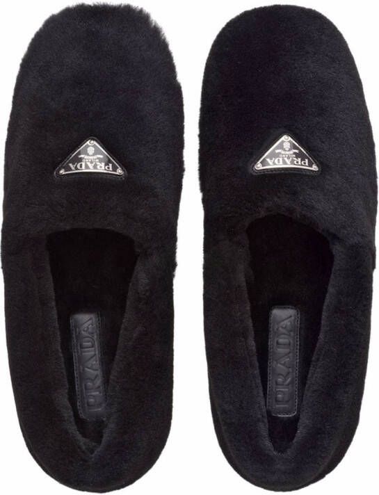 Prada logo shearling slippers Black