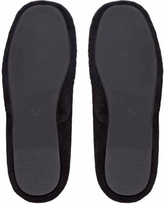 Prada logo shearling slippers Black