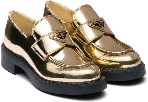 Prada metallic leather loafers Gold