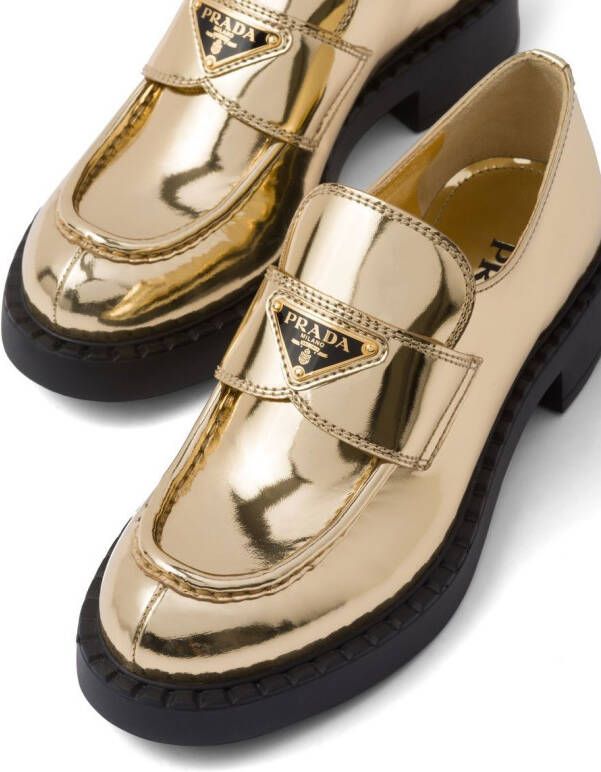 Prada metallic leather loafers Gold