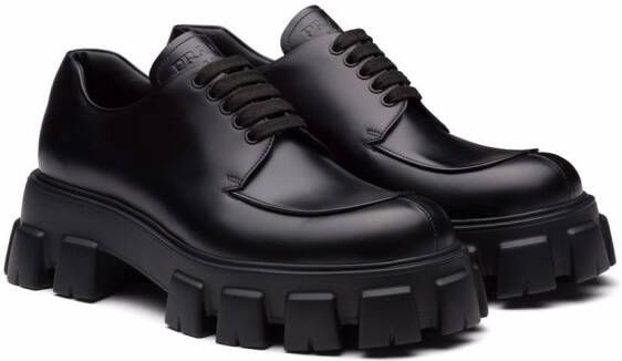 Prada Monolith brushed leather lace-up shoes Black
