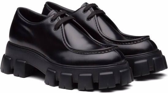 Prada Moonlith brushed leather lace-up shoes Black