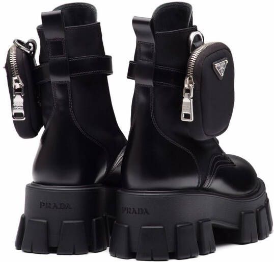 Prada Monolith pouch-detail leather boots Black