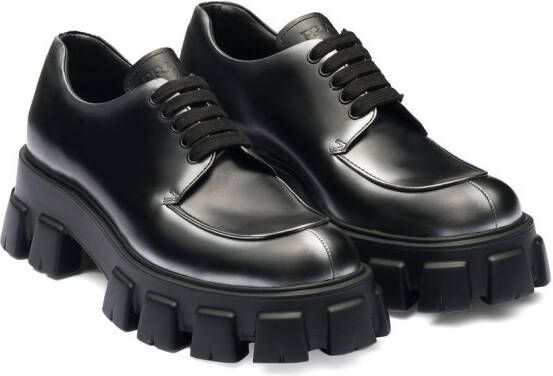 Prada Moonlith brushed leather lace-up shoes Black