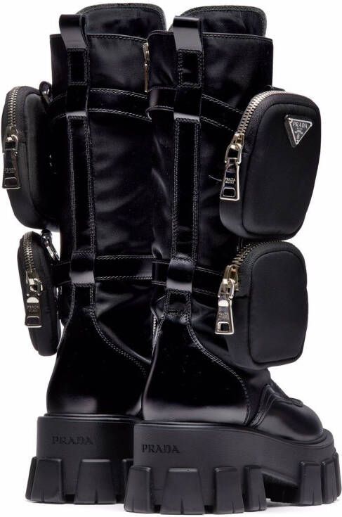 Prada Moonlith pouch-detail leather boots Black