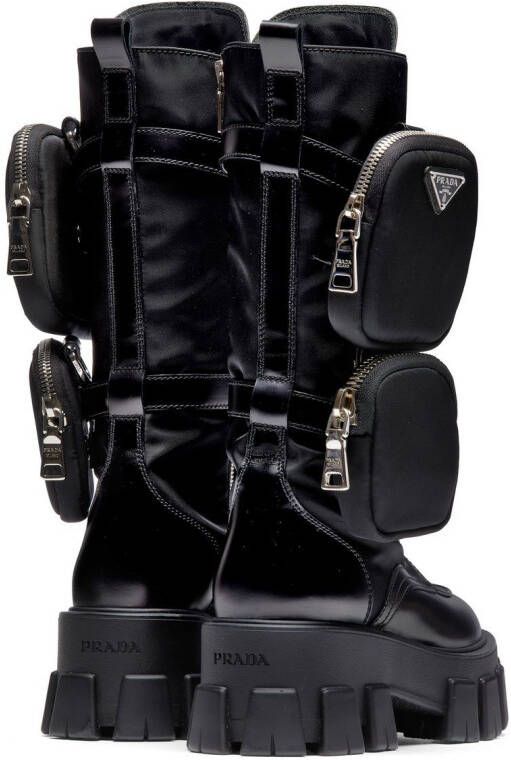 Prada Moonlith pouch-detail leather boots Black
