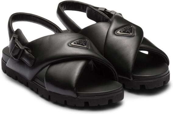 Prada padded crossover-straps flat sandals Black
