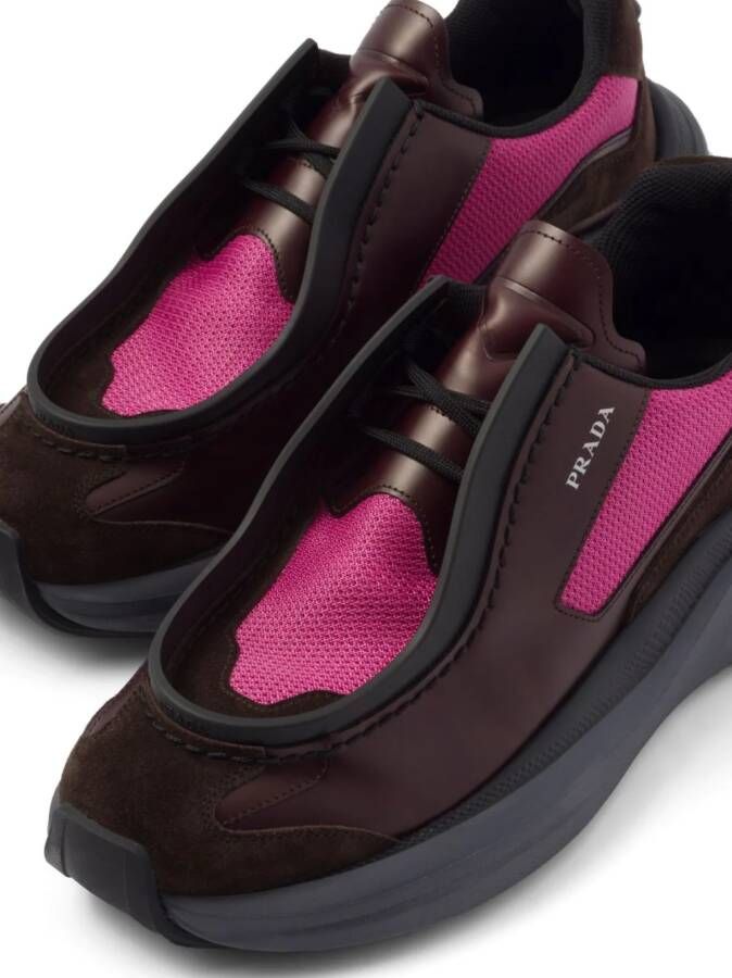 Prada panelled leather chunky sneakers Red