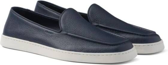 Prada piped-trim leather loafers Blue