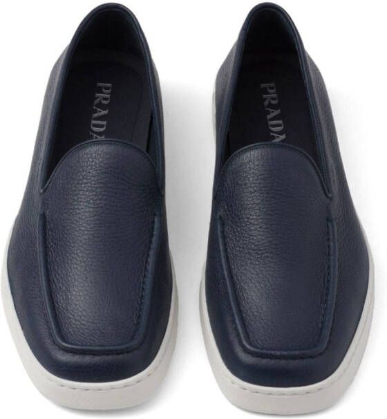 Prada piped-trim leather loafers Blue