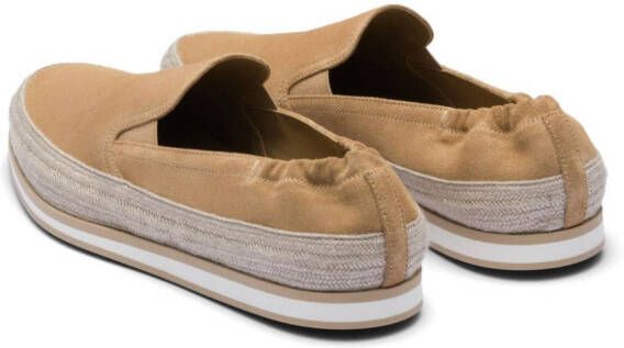 Prada raffia-embellished suede loafers Brown