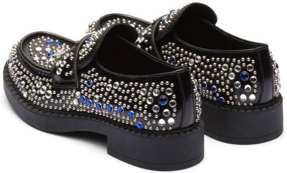 Prada rhinestone-embellished brushed leather loafers Black