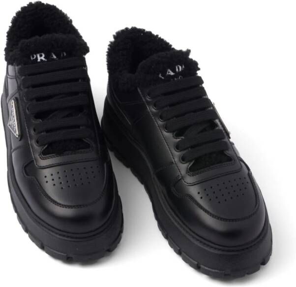 Prada shearling-trim flatform sneakers Black