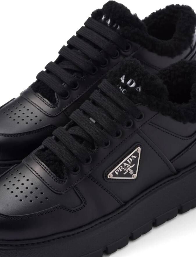 Prada shearling-trim flatform sneakers Black