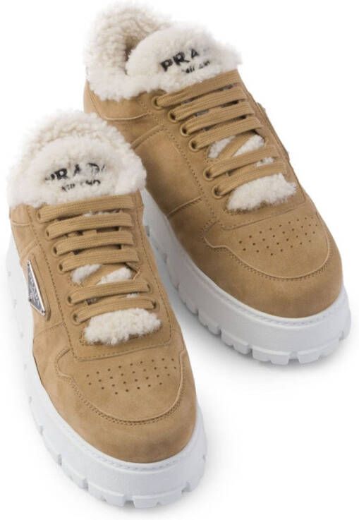 Prada shearling-trim flatform sneakers Neutrals