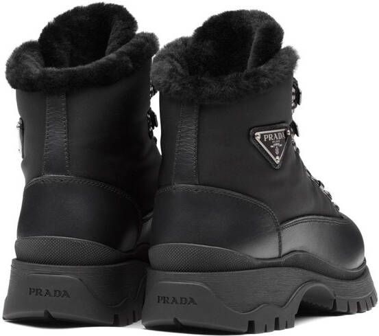 Prada shearling-trim leather ankle boots Black