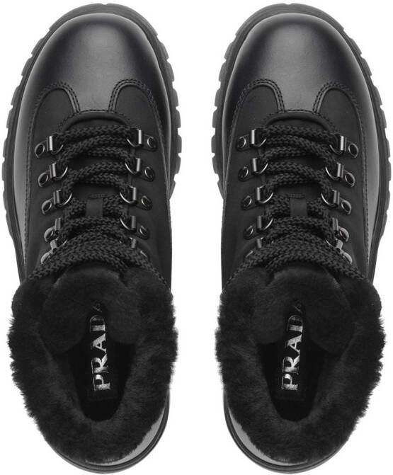 Prada shearling-trim leather ankle boots Black