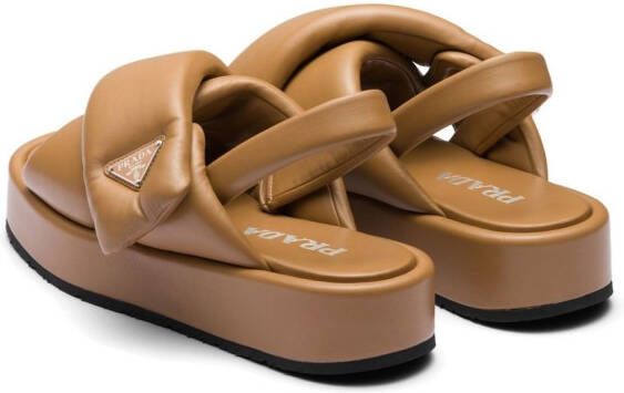 Prada triangle-logo padded sandals Brown
