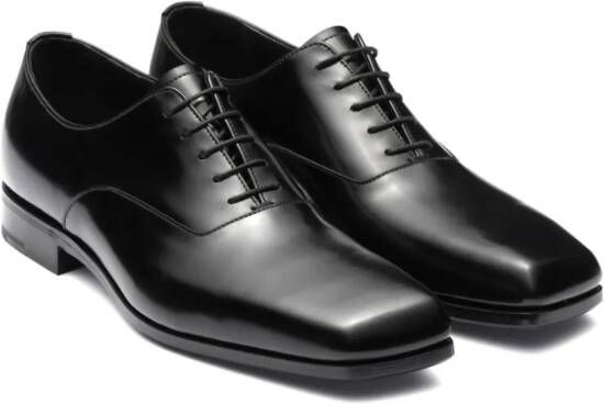 Prada square-toe brushed leather shoes Black