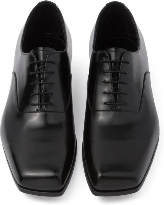 Prada square-toe brushed leather shoes Black