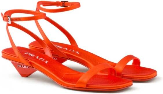 Prada triangle-heel satin sandals Orange