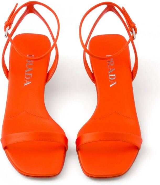 Prada triangle-heel satin sandals Orange