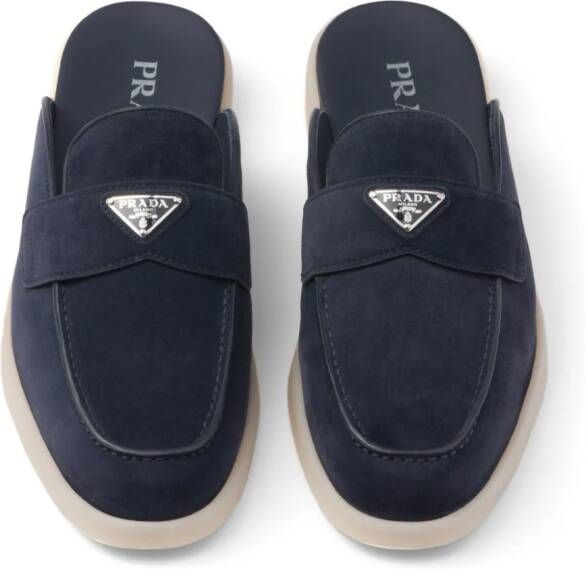 Prada triangle-logo backless suede loafers Blue