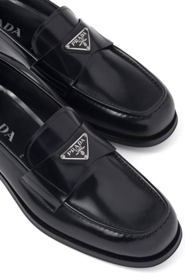 Prada triangle-logo brushed-leather loafers Black