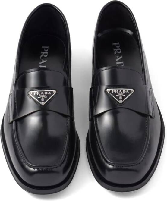 Prada triangle-logo brushed-leather loafers Black