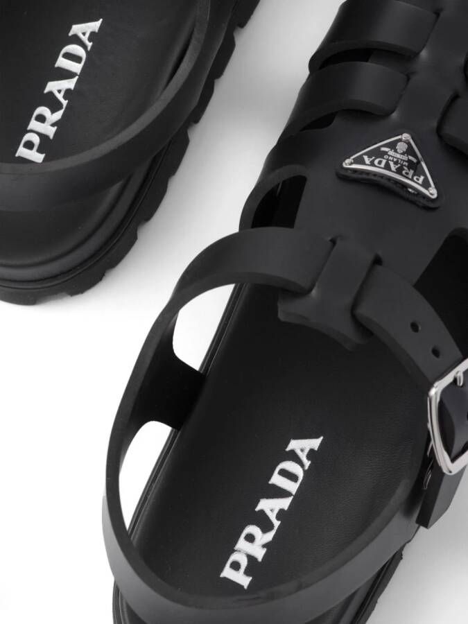 Prada triangle-logo caged sandals Black