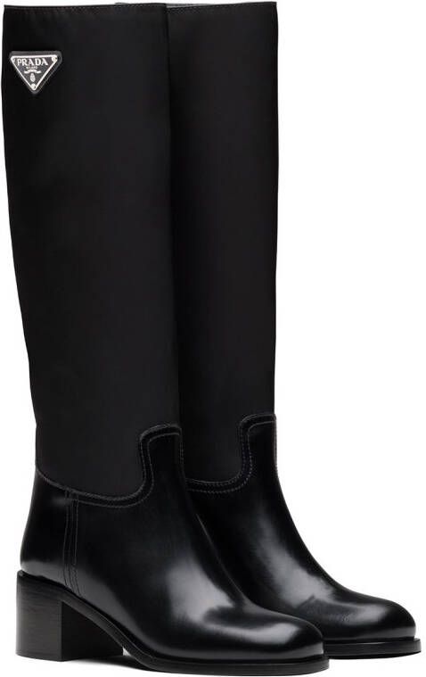 Prada triangle-logo calf-length boots Black