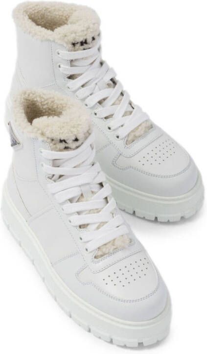 Prada triangle-logo high-top leather sneakers White