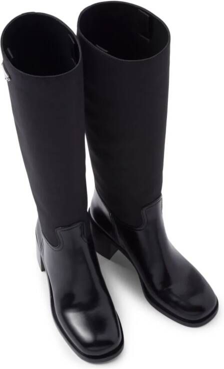 Prada triangle-logo knee-high boots Black