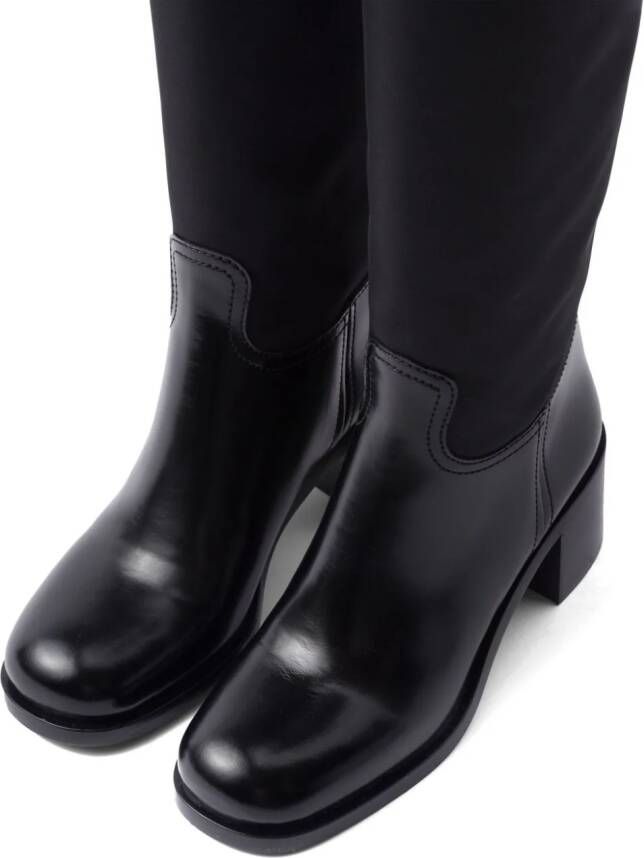 Prada triangle-logo knee-high boots Black