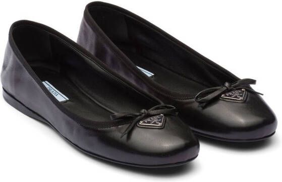 Prada triangle-logo leather ballet flats Black