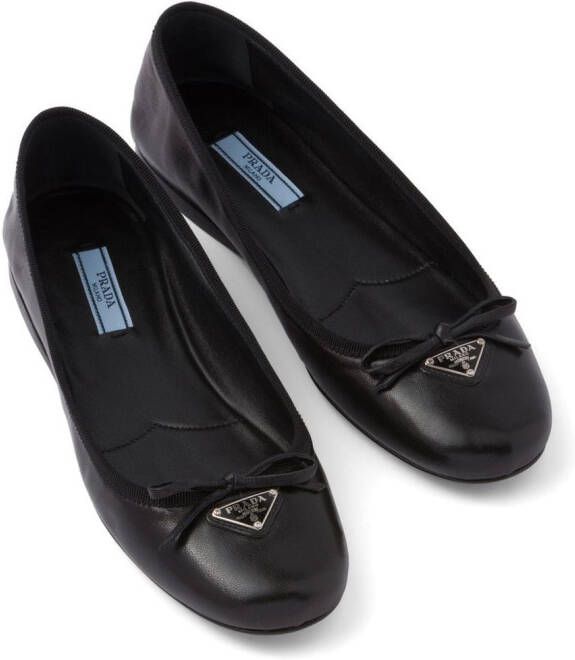 Prada triangle-logo leather ballet flats Black