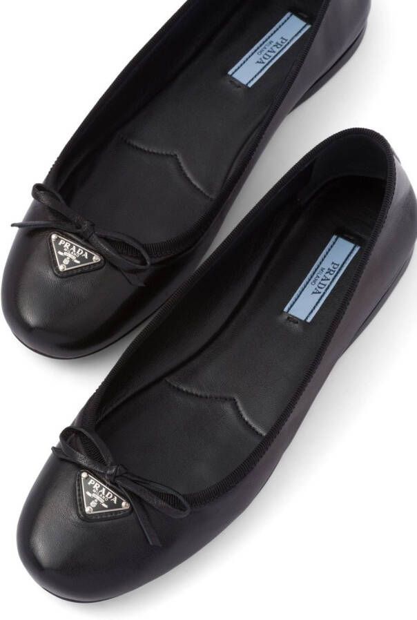 Prada triangle-logo leather ballet flats Black