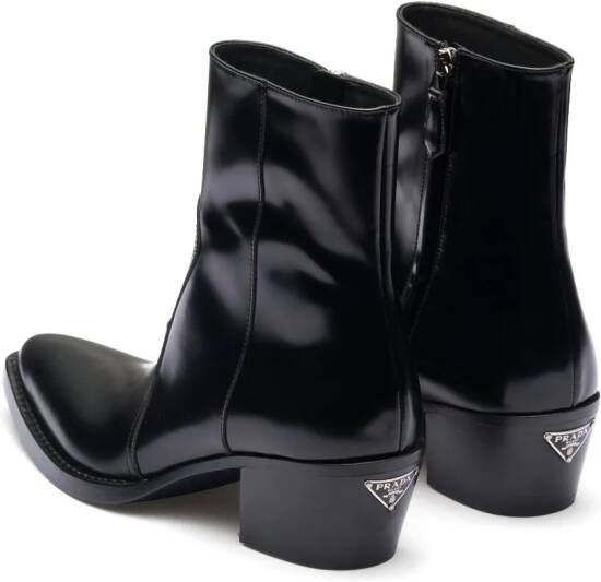 Prada triangle-logo leather boots Black