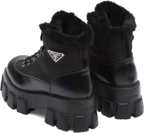Prada Moonlith brushed leather combat boots Black