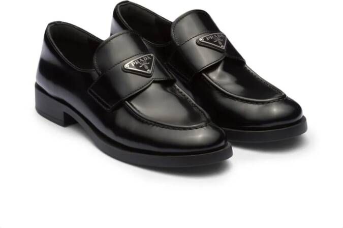Prada triangle-logo leather loafers Black