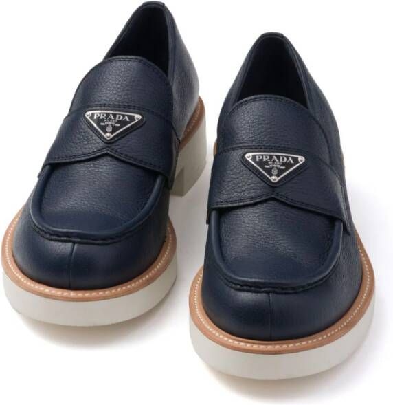 Prada triangle-logo leather loafers Blue