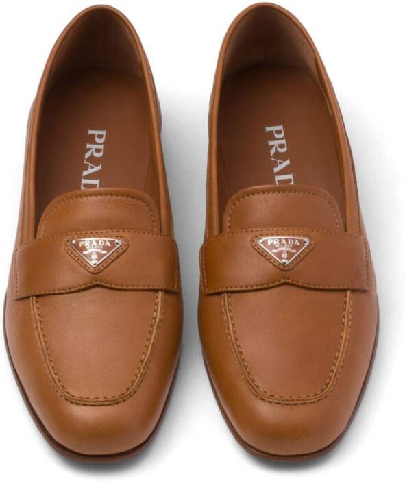 Prada triangle-logo leather loafers Brown