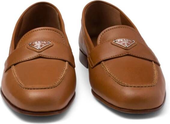Prada triangle-logo leather loafers Brown