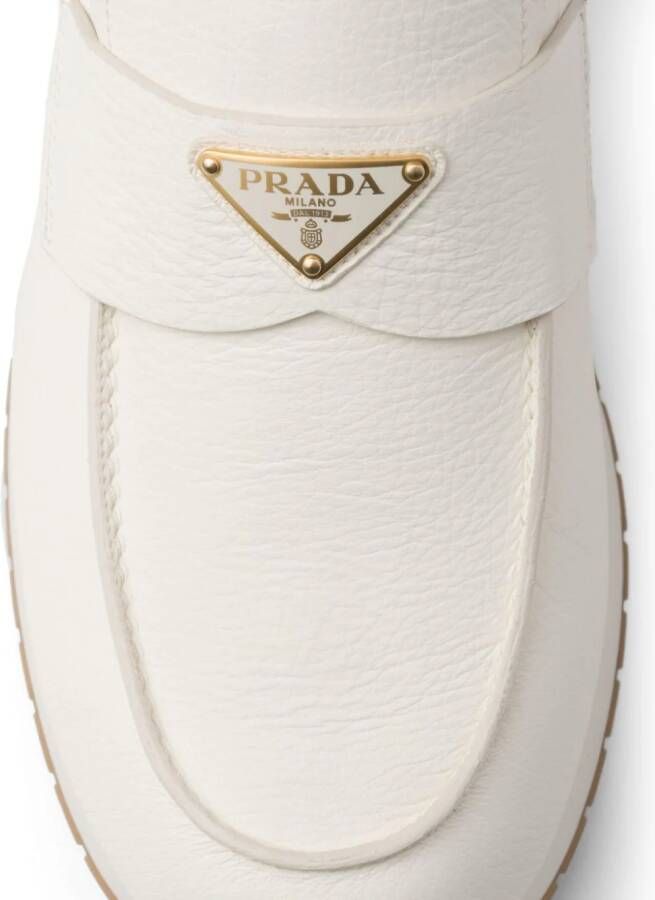 Prada triangle-logo leather loafers Neutrals