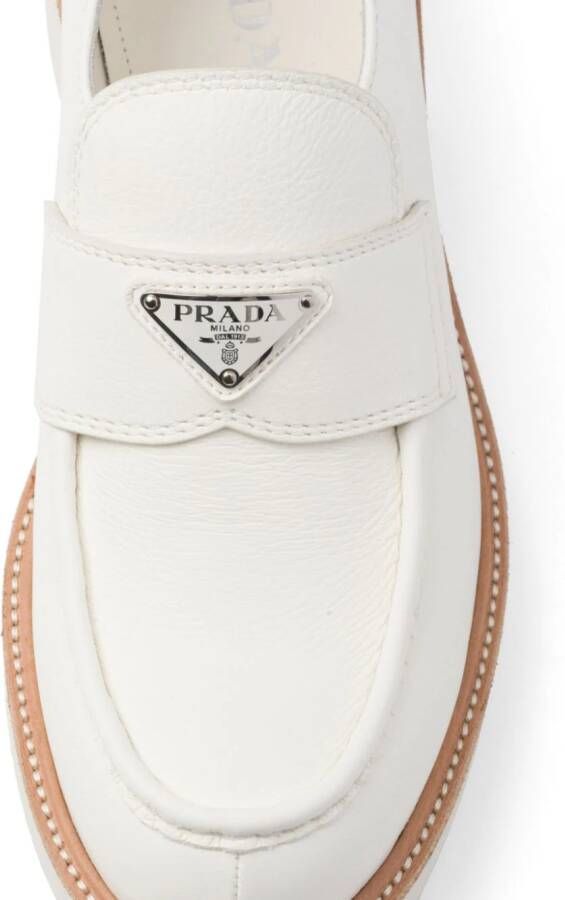 Prada triangle-logo leather loafers Neutrals