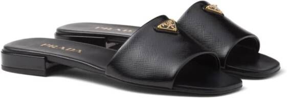Prada triangle-logo leather slides Black