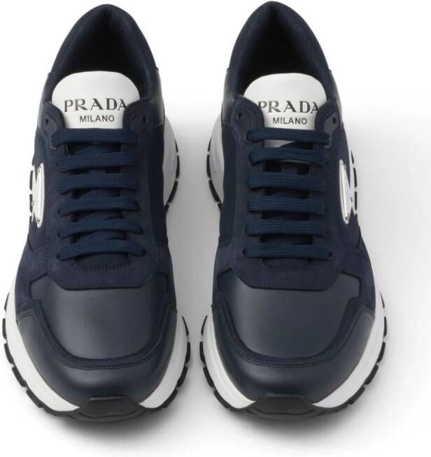 Prada triangle-logo leather sneakers Blue