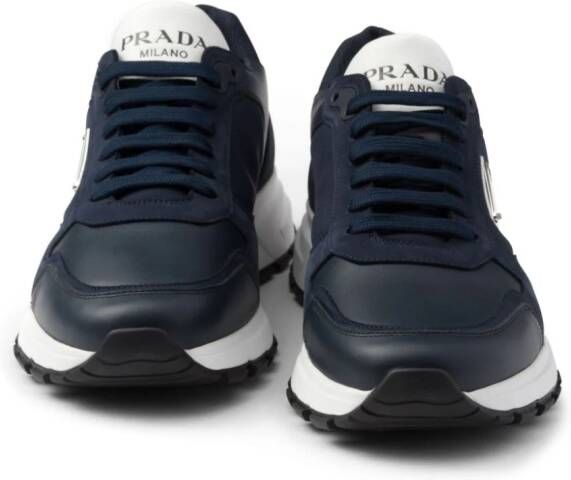Prada triangle-logo leather sneakers Blue